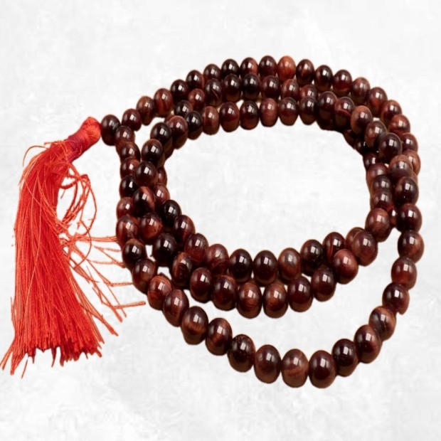 Mala tibétain 108 perles en œil de tigre rouge – Népal
