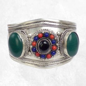 Gros bracelet tibétain Onyx vert & noir – Artisanat Népal
