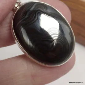 Pendentif ovale Malachite noire Psilomélane - Argent 925 - Pendentifs pierres naturelles