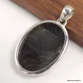 Pendentif ovale Malachite noire Psilomélane - Argent 925 - Pendentifs pierres naturelles