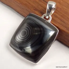 Pendentif carré Malachite noire Psilomélane - Argent 925 - Pendentifs pierres naturelles
