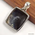Pendentif carré Malachite noire Psilomélane - Argent 925 - Pendentifs pierres naturelles