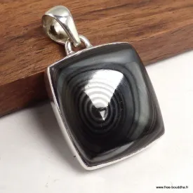 Pendentif carré Malachite noire Psilomélane - Argent 925 - Pendentifs pierres naturelles