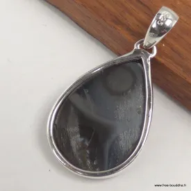 Pendentif Malachite noire Psilomélane forme goutte - Argent 925 - Pendentifs pierres naturelles