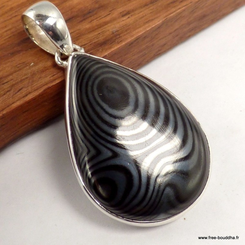 Malachite noire pendentif goutte Psilomélane argent 925