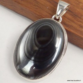 Pendentif malachite noire ovale Psilomélane Authentique