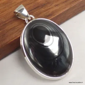 Pendentif pierre naturelle Malachite noire Psilomélane ovale - Pendentifs pierres naturelles