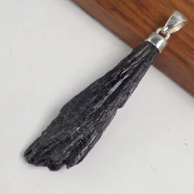 Pendentif authentique Cyanite Noire naturelle Brute 6,5 cm argent 925 - Bijoux en Cyanite Noire