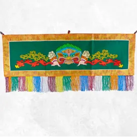Tenture tibétaine Mahakala verte rouge 98 X 41 cm - Tentures bouddhistes