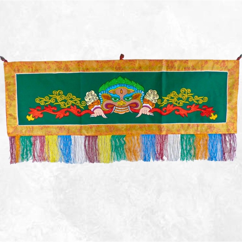 Tenture tibétaine Mahakala verte rouge 98 X 41 cm - Tentures bouddhistes
