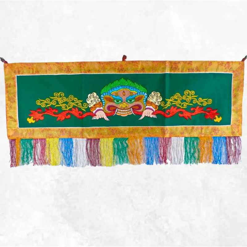 Tenture tibétaine Mahakala verte rouge 98 X 41 cm - Tentures bouddhistes