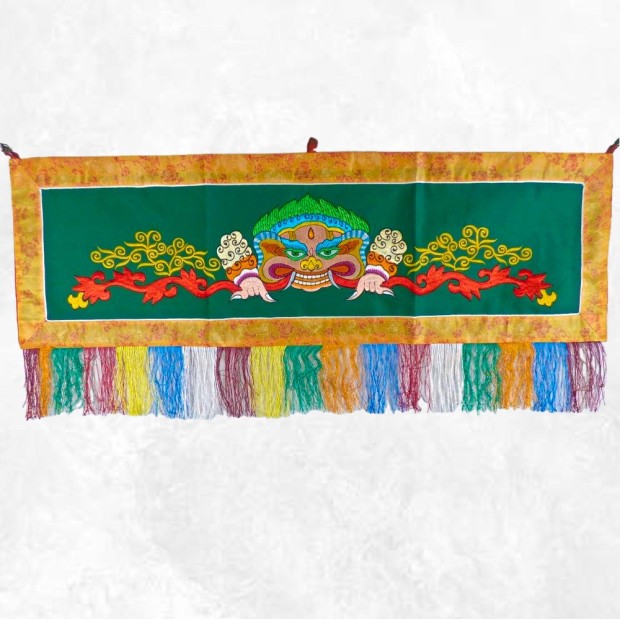 Tenture tibétaine Mahakala verte rouge 98 X 41 cm - Tentures bouddhistes