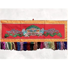 Tenture tibétaine Mahakala rouge en coton – Artisanat du Népal