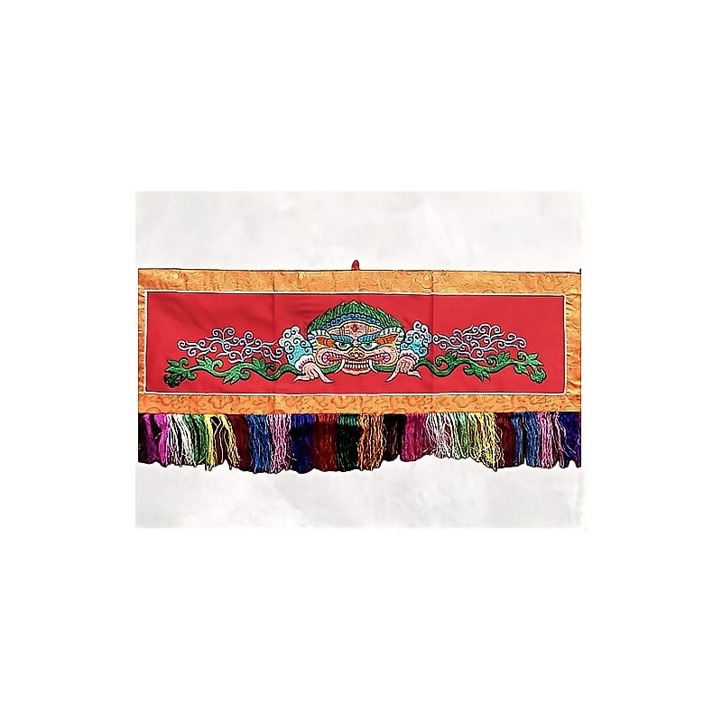 Tenture tibétaine Mahakala rouge en coton – Artisanat du Népal