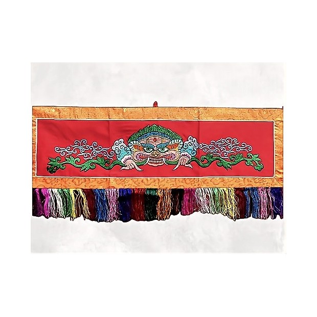 Tenture tibétaine Mahakala rouge en coton – Artisanat du Népal