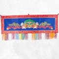 Tenture tibétaine Mahakala bleue en coton brodé 98 cm