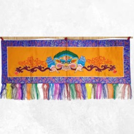 Tenture tibétaine Mahakala en coton brodé, 90x45 cm.