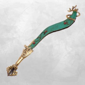 Épée de Manjushri courbe sertie de pierres métal et laiton Népal