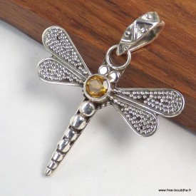 Pendentif libellule en Citrine facettée - argent 925 - Pendentifs pierres naturelles