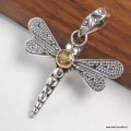 Pendentif libellule en Citrine facettée - argent 925 - Pendentifs pierres naturelles