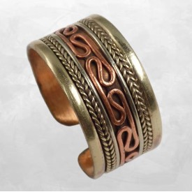 Bague tibétaine en cuivre et laiton, torsade centrale - Bagues tibétaines bouddhistes