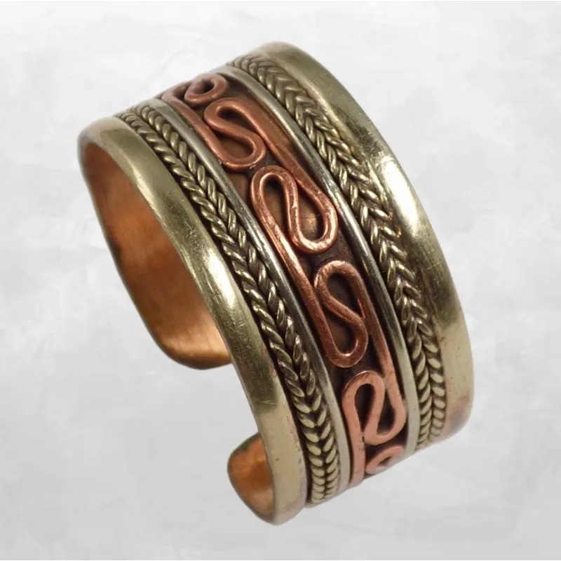 Bague tibétaine en cuivre et laiton, torsade centrale - Bagues tibétaines bouddhistes