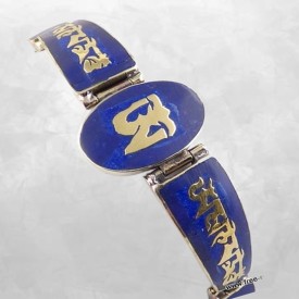 Bracelet tibétain en métal lapis lazuli ajustable.