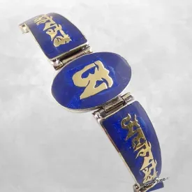 Bracelet tibétain Om et mantra couleur lapis lazuli - Bracelets tibétains bouddhistes