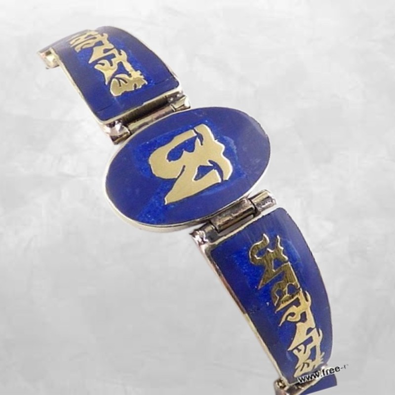 Bracelet tibétain en métal lapis lazuli ajustable.