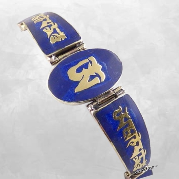 Bracelet tibétain en métal lapis lazuli ajustable.