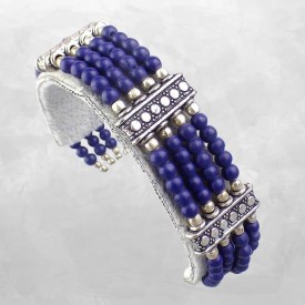 Bracelet lapis lazuli et métal blanc, 18 cm, style népalais.
