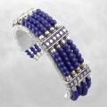 Bracelet lapis lazuli et métal blanc, 18 cm, style népalais.