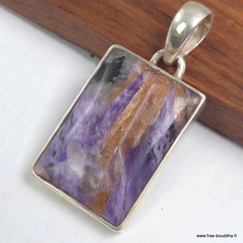 Pendentif Charoïte de Russie et rutile – Argent 925 authentique