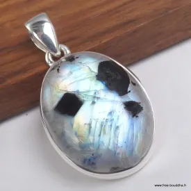 Pendentif artisanal Pierre de Lune et Tourmaline ovale - Bijoux en Pierre de lune