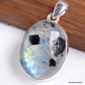Pendentif artisanal Pierre de Lune et Tourmaline ovale - Bijoux en Pierre de lune