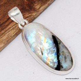 Pendentif Pierre de Lune et Tourmaline forme allongée argent 925