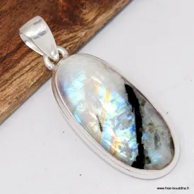 Pendentif Pierre de Lune et Tourmaline forme allongée - Bijoux en Pierre de lune