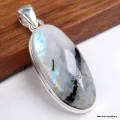 Pendentif Pierre de Lune et Tourmaline forme allongée - Bijoux en Pierre de lune