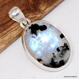 Pendentif Pierre de Lune et Tourmaline forme ovale - Bijoux en Pierre de lune