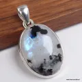 Pendentif Pierre de Lune et Tourmaline forme ovale - Bijoux en Pierre de lune