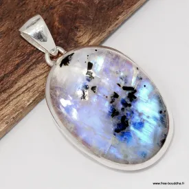 Pendentif Pierre de Lune bleue et Tourmaline forme ovale - Bijoux en Pierre de lune