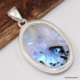 Pendentif Pierre de Lune bleue et Tourmaline ovale en argent 925