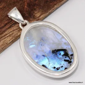 Pendentif Pierre de Lune bleue et Tourmaline forme ovale - Bijoux en Pierre de lune