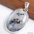 Pendentif Pierre de Lune bleue et Tourmaline forme ovale - Bijoux en Pierre de lune