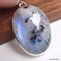 Pendentif Pierre de Lune bleue et Tourmaline forme ovale - Bijoux en Pierre de lune