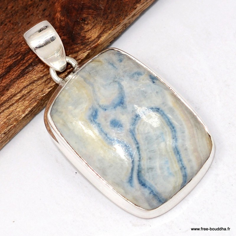 Pendentif en Scheelite bleue véritable rectangulaire argent 925