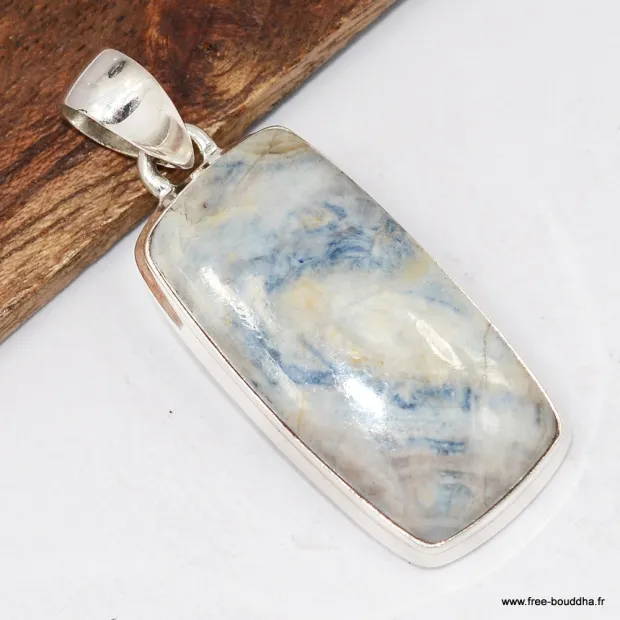 Pendentif Scheelite bleue véritable rectangulaire allongé - Bijoux en Scheelite