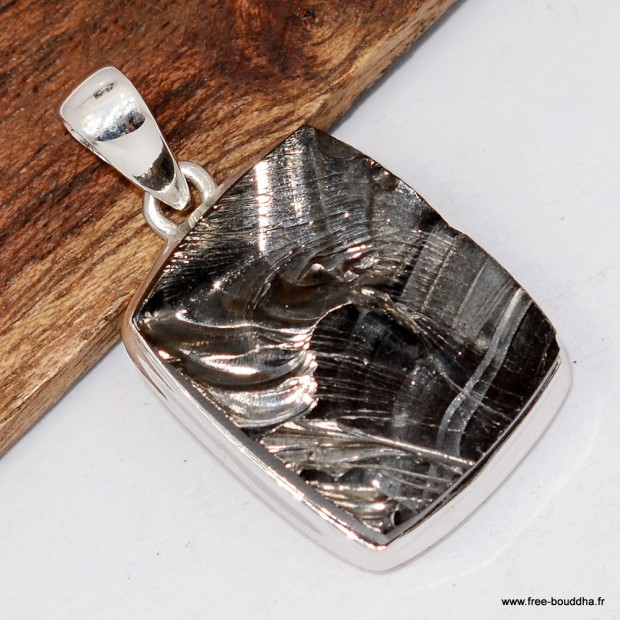 Pendentif Shungite Élite rectangulaire – Argent 925 – Authentique