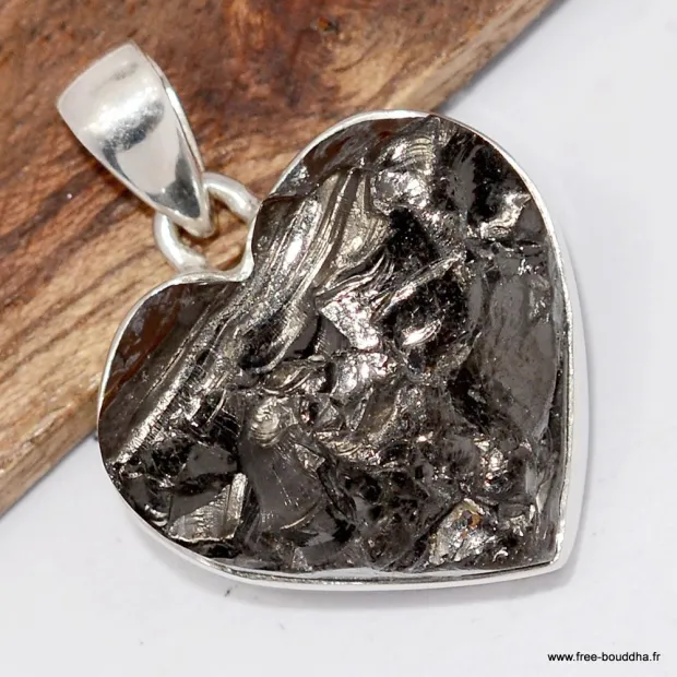 Pendentif Shungite Argentée authentique – forme coeur - Pendentifs pierres naturelles