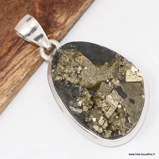 Pendentif pyrite dorée sur roche-mère - Pendentifs pierres naturelles